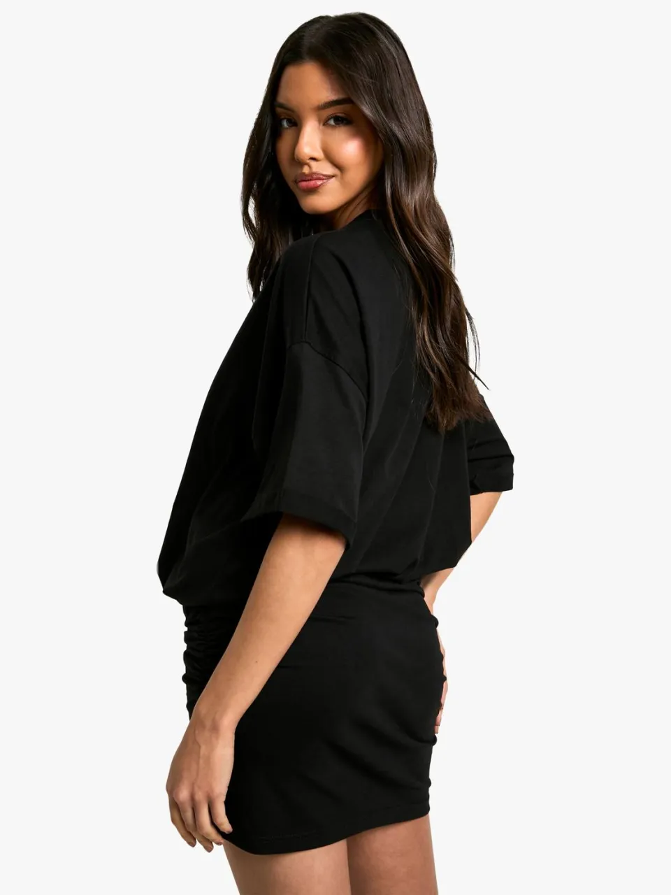 boohoo Dames Gerimpelde T-shirt minijurk zwart, foto 2