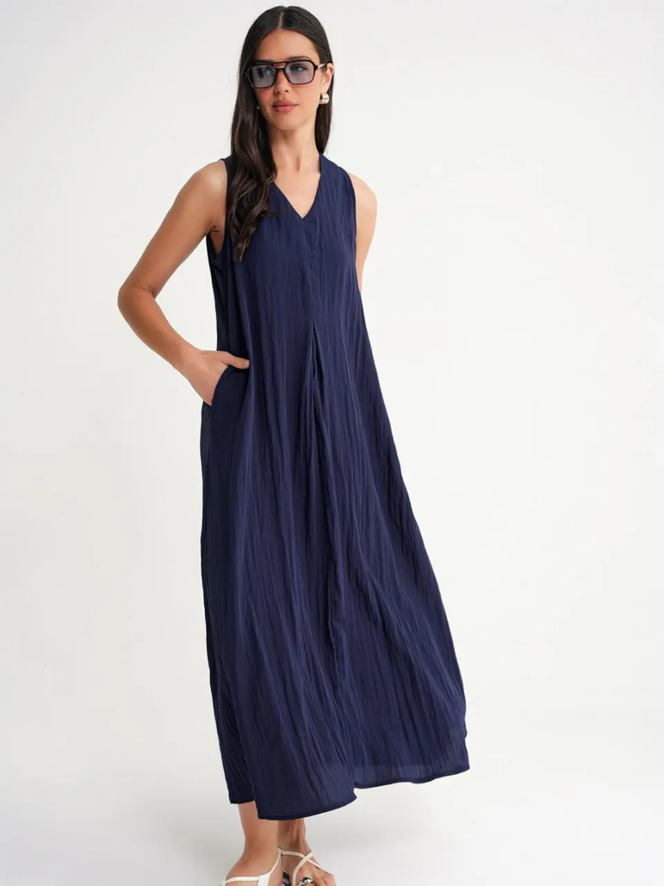 Mixray V-hals Maxi Jurk marineblauw, foto 2