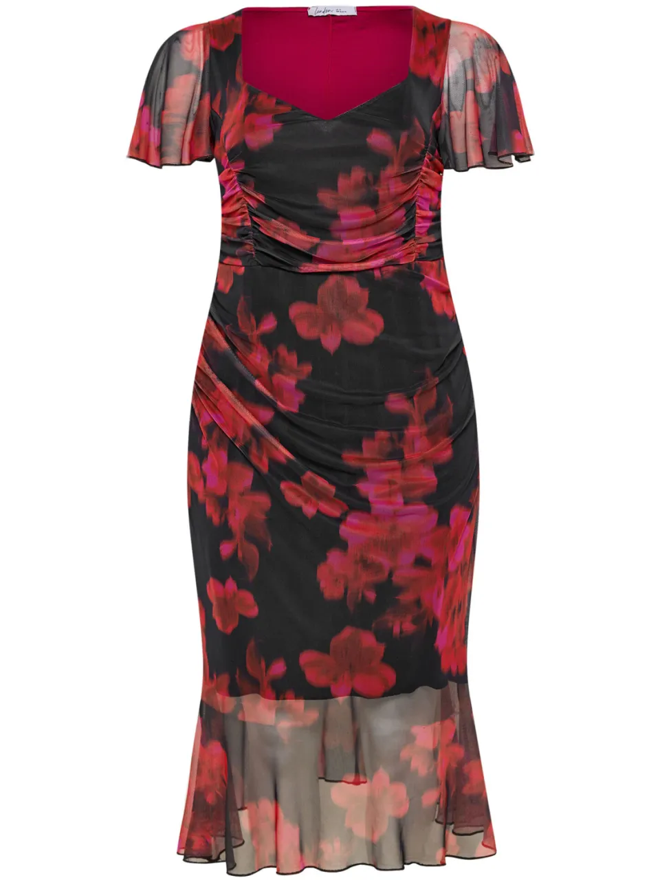 Yours London Rode Bloemen Geplooide Midijurk rood, foto 4