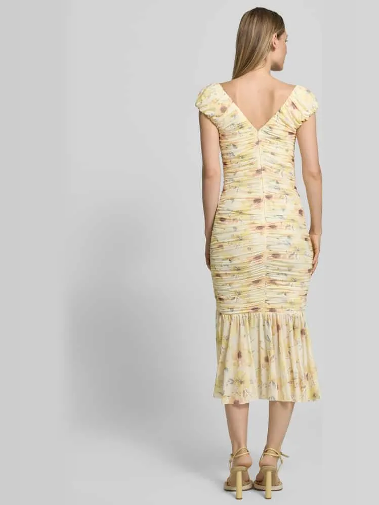 Little Mistress midi-jurk met draperingen en V-hals geel, foto 3