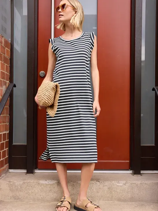 Street One Studio Midi-jurk met ronde hals en strepen Blauw