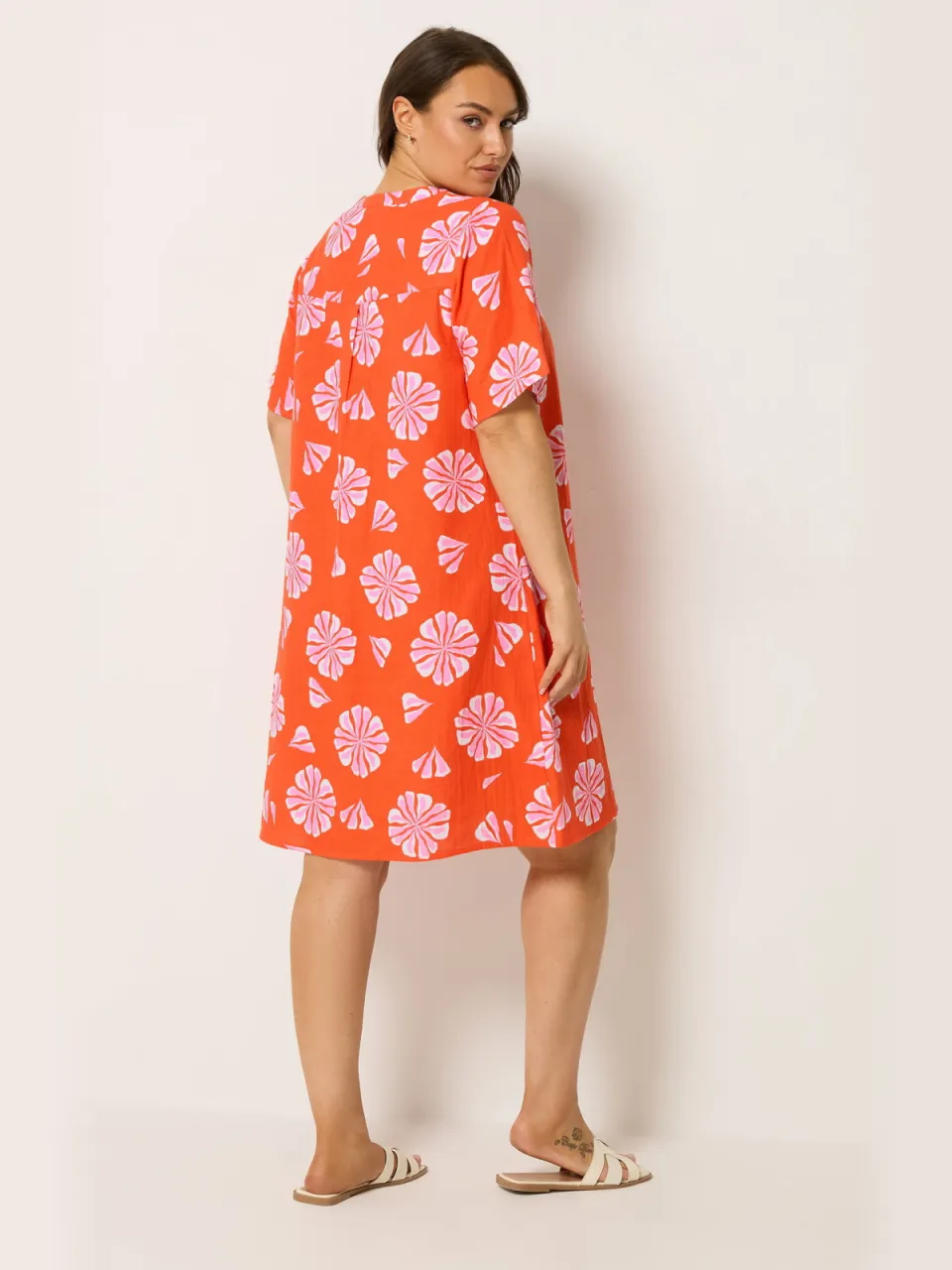 Yours Oranje Jurk Met Bloemenprint En Plooien Aan De Voorkant, foto 2
