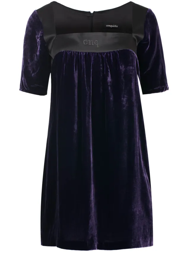 Conquista Korte Mouw Empire Lijn Zijden Rayon Fluwelen Jurk Violet