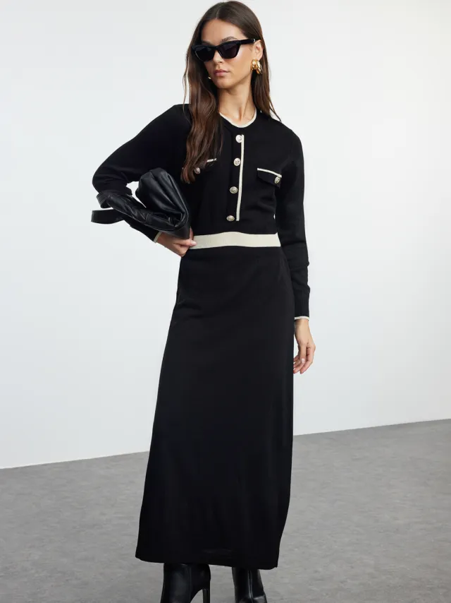 Turkishsouq Maxi-jurk voor dames met kleurblokken, lange pasvorm, geschikt voor casual/dagelijks gebruik en met hijab. Zwart