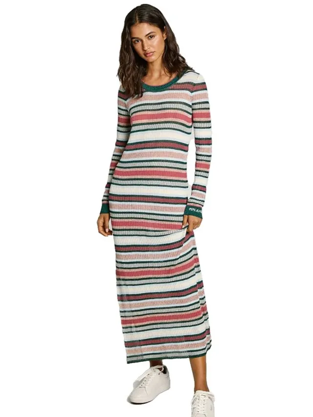 Pepe Jeans North Lang Mouw Jurk Veelkleurig M Vrouw Dark Olive Green