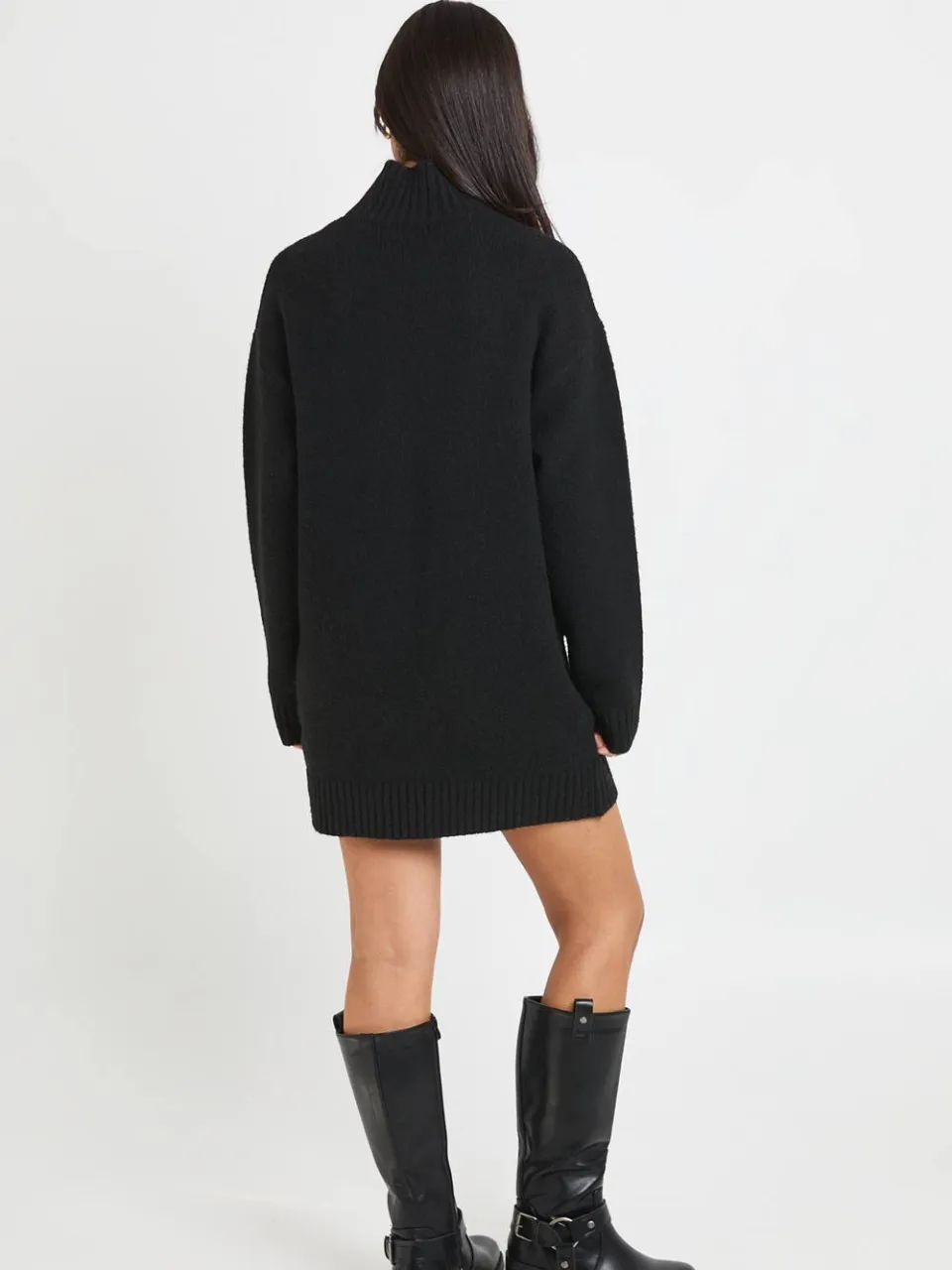 boohoo Dames Gebreide Mini-jurk Met Hoge Kraag zwart, foto 2