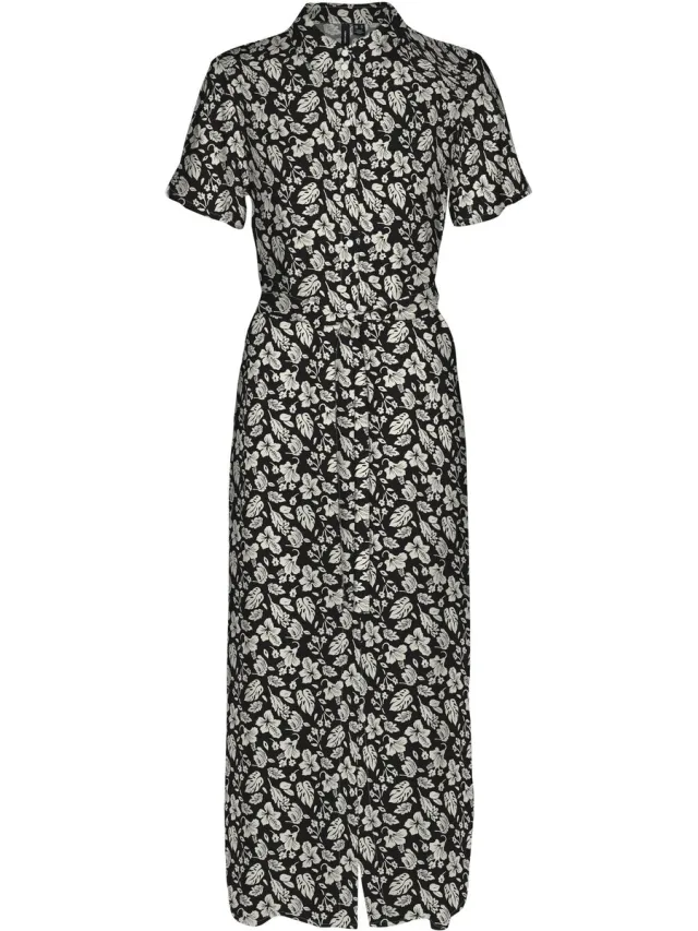 Vero Moda VMEASY JOY S/S LONG SHIRT DRESS WVN GA - Dames - Maxi jurken Black;Lilly