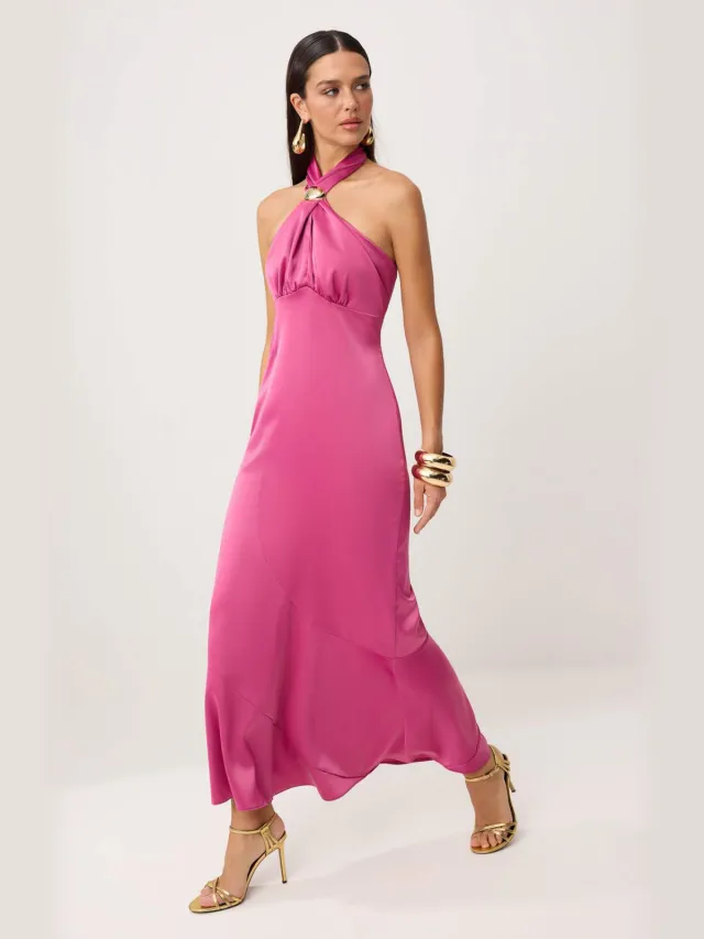 Trendyol TRENDYOLMİLLA Dames Roze Effen Maxi Mouwloos Diploma-uitreiking / Gala Recht Jurken Fuchsia