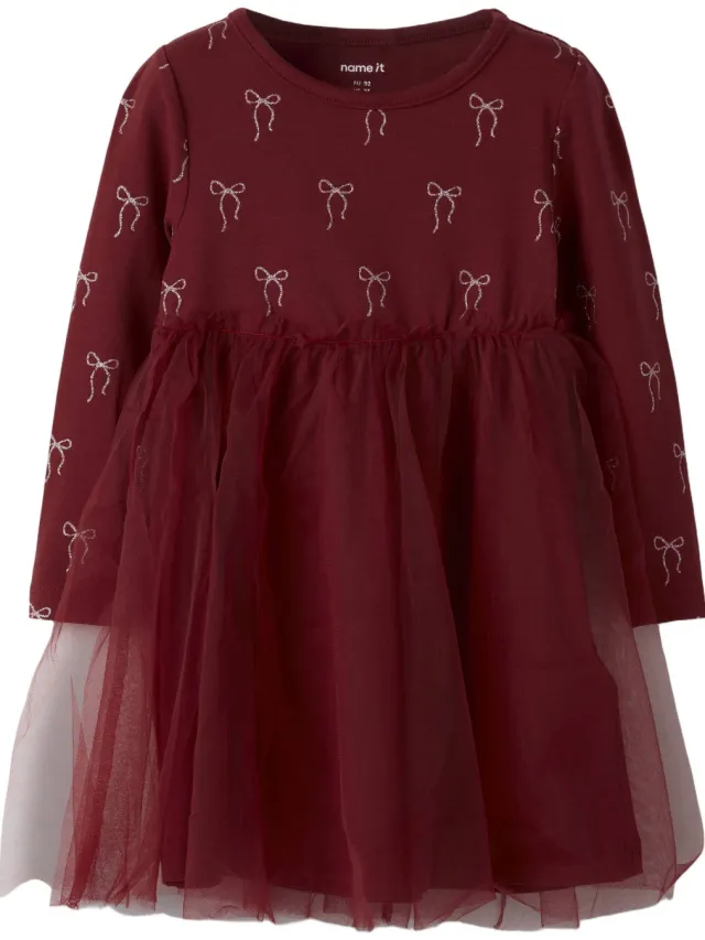 NAME IT MINI korte jurk met print donkerrood