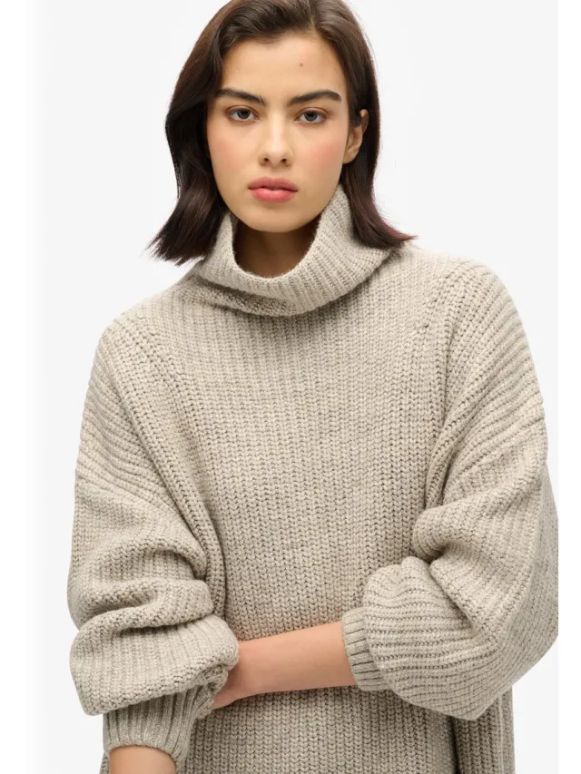 Superdry Gebreide trui-jurk met grove rib - Dames - Jurken Light Grey Twist