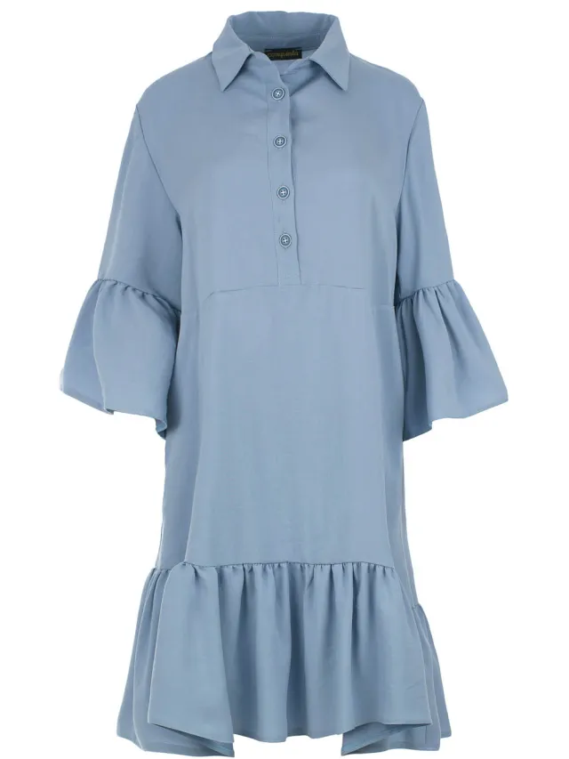Conquista Serenity Blauw Tencel Overhemd Jurk