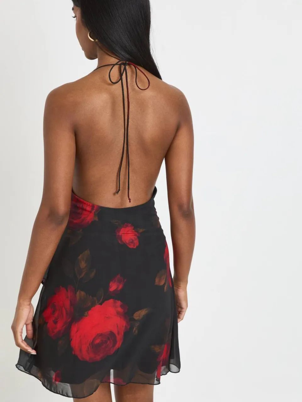 boohoo Dames Chiffon Halter Mini Jurk Met Gelaagde Zoom zwart, foto 3