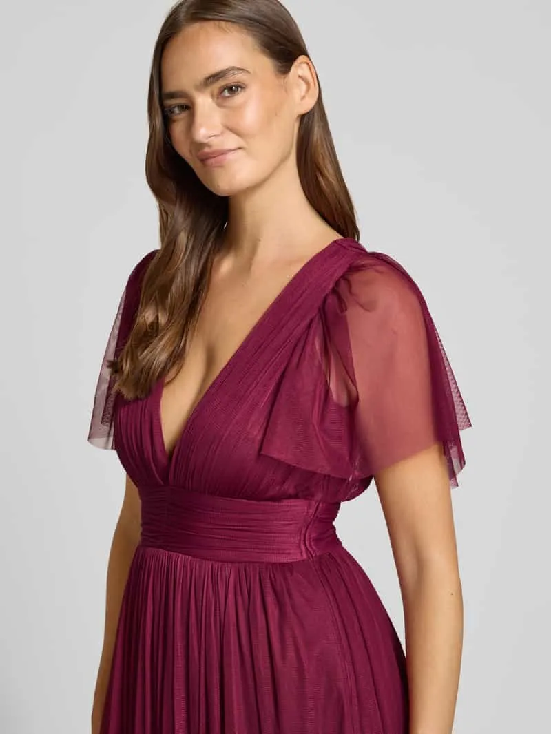 Lace & Beads Cocktailjurk met diepe V-hals donkerrood, foto 5