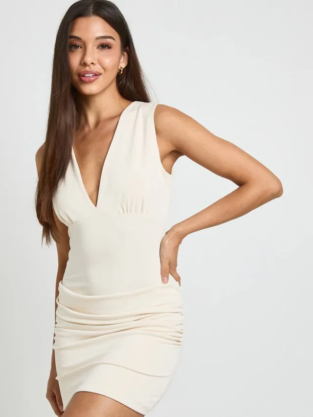 boohoo Dames Superzachte Mini-jurk Met Draperende Voorkant Crème