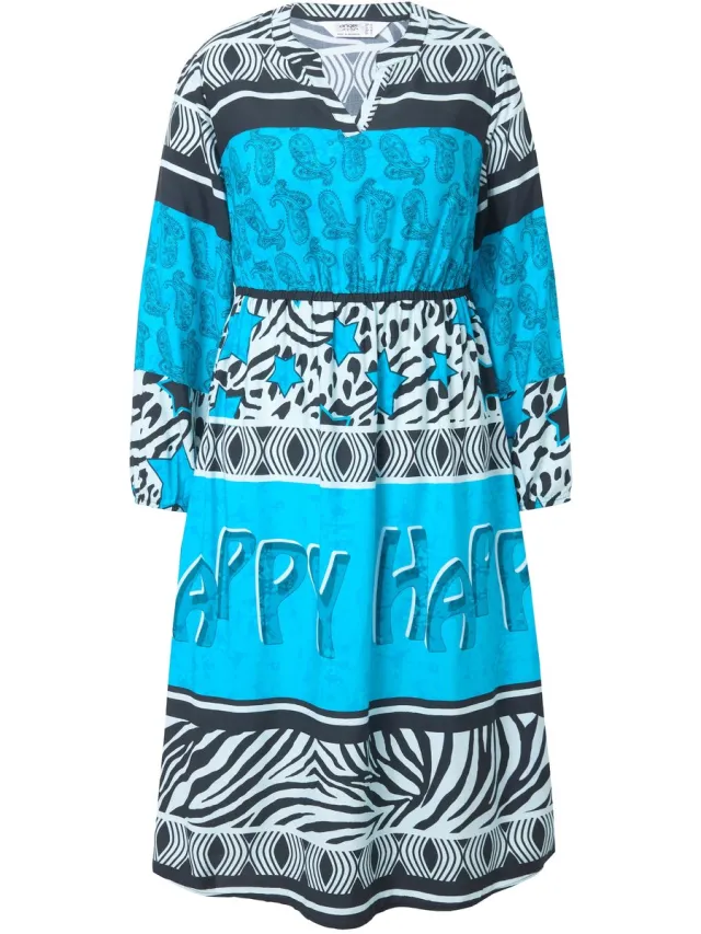 Angel of Style Dames - Midi-jurk A-lijn all-over print elastische taille - Mineraalblauw