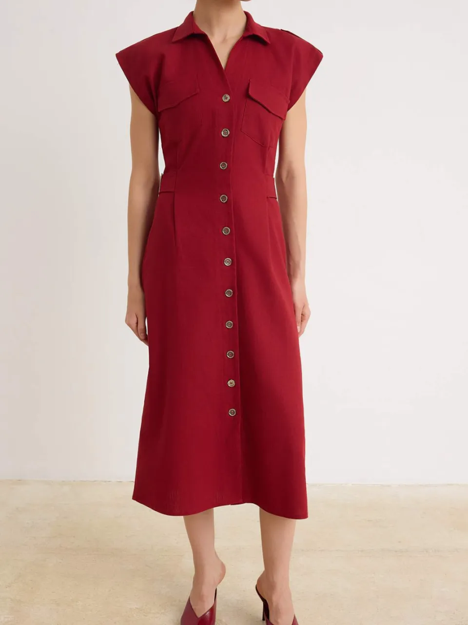 Trendyol TRENDYOLMİLLA Dames Rood Effen Midi Mouwloos Casual Blousejurk Jurken, foto 2