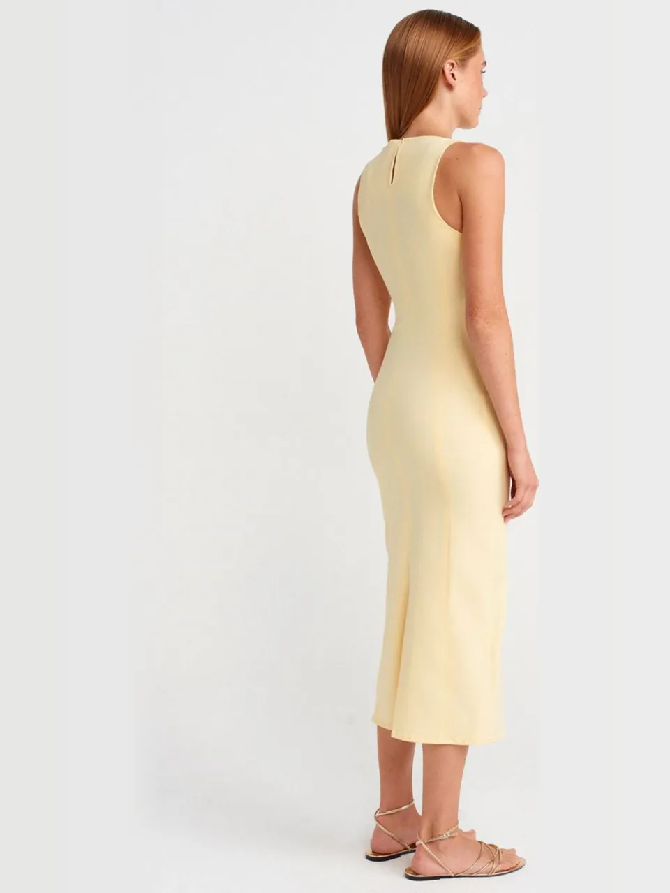 Dilvin Mouwloze Midi Bodycon Jurk met Split geel, foto 2