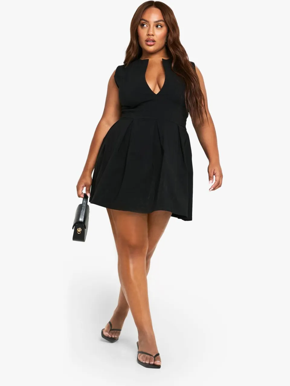 boohoo Dames Plus Jurk met Corsetdetail, diepe V-hals en geplooide zoom zwart, foto 2