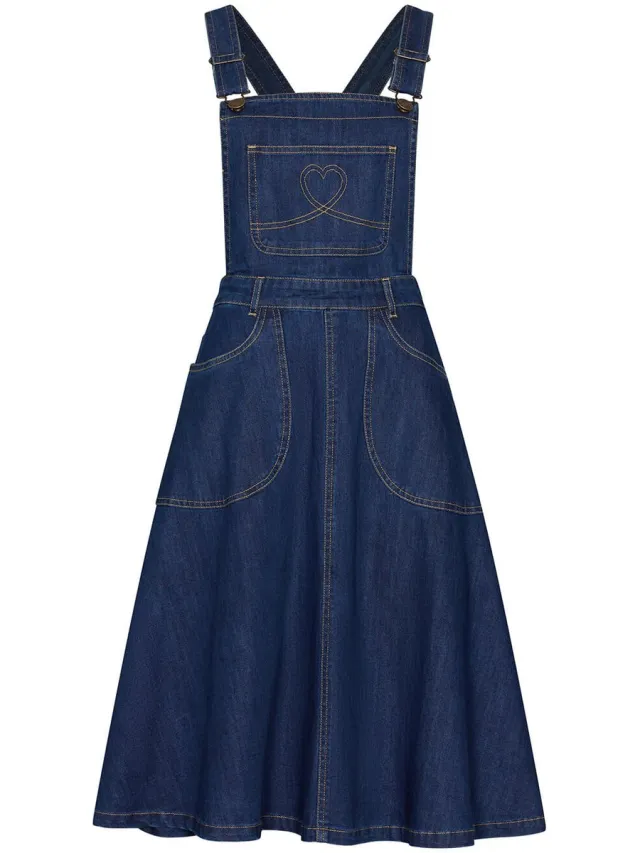 Succubus Clothing Hailey Denim Pinafore Flare Jurk Navy