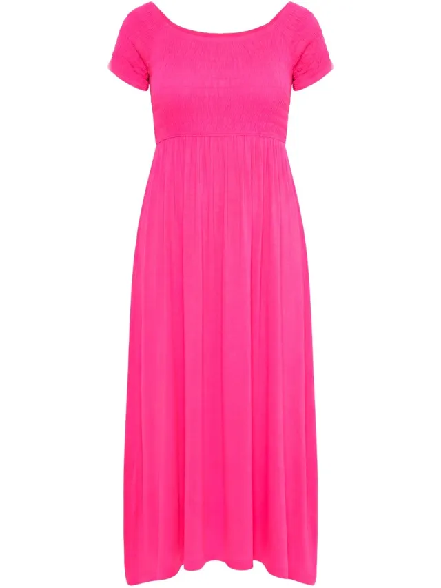 Angel of Style Dames - Maxi-jurk A-lijn jersey gerimpelde borst - Hibiscusrood