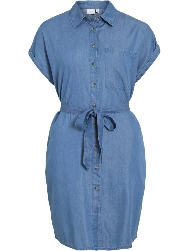 Vila VINORI S/S SHIRT DRESS - NOOS Dames Jurk Medium Blue Denim