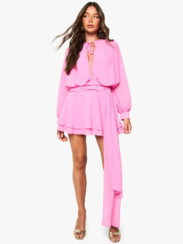 boohoo Dames Chiffon gerafelde gedrapeerde smock jurk Roze