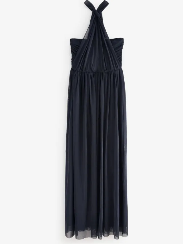 Next Dames - Mesh multiway maxi-jurk voor bruidsmeisjes en bruiloftsgasten - Blauw Navy Blue