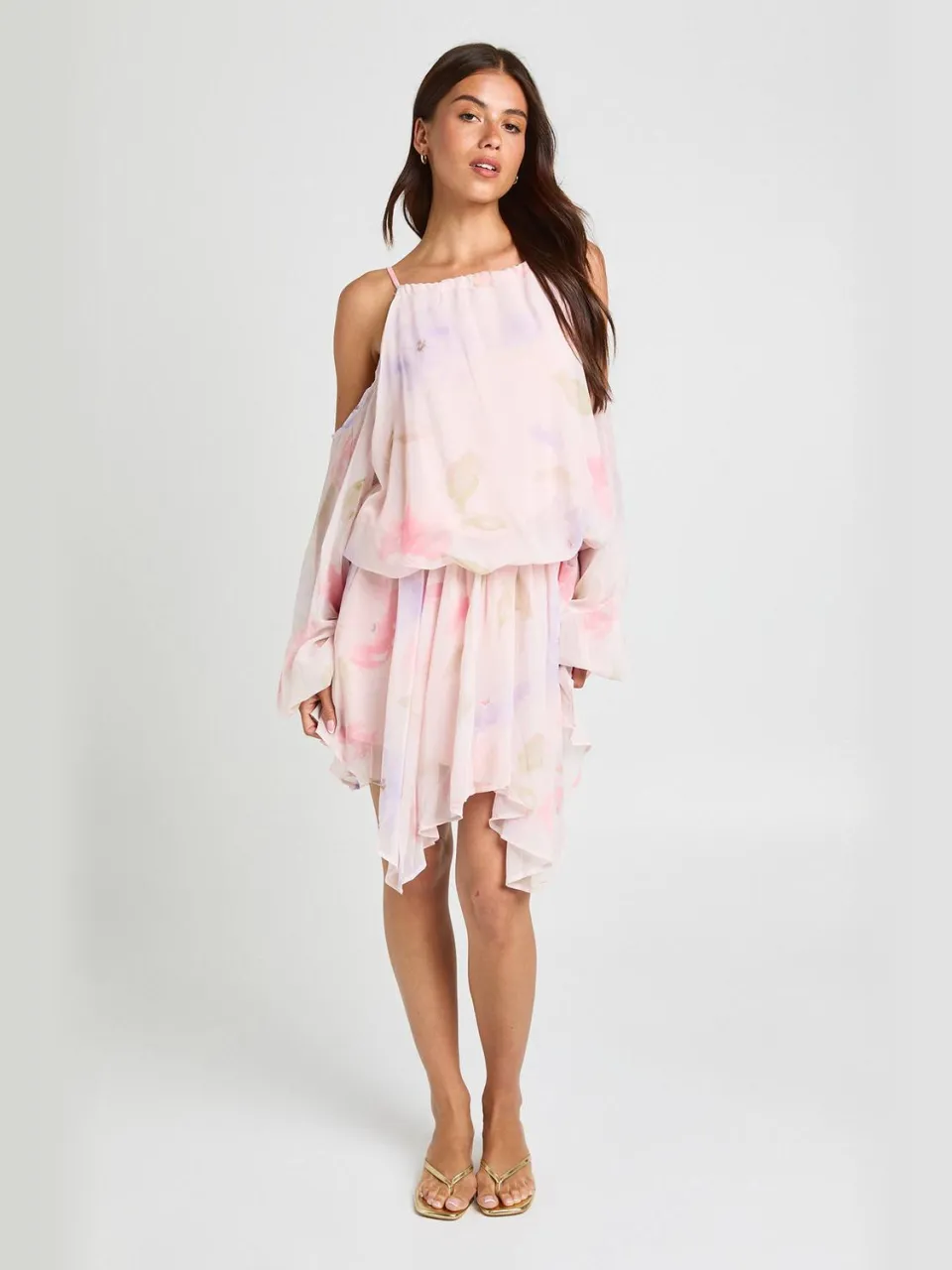 boohoo Dames Pastel Bloemenprint Mini-jurk Met Volumemouwen pastelroze, foto 3