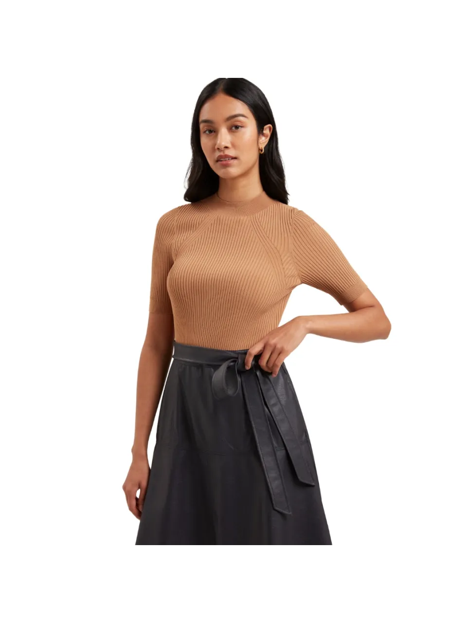 Ted Baker Olivia Gebreide Top Met Rok Van Imitatieleer, Marineblauwe Jurk, foto 2