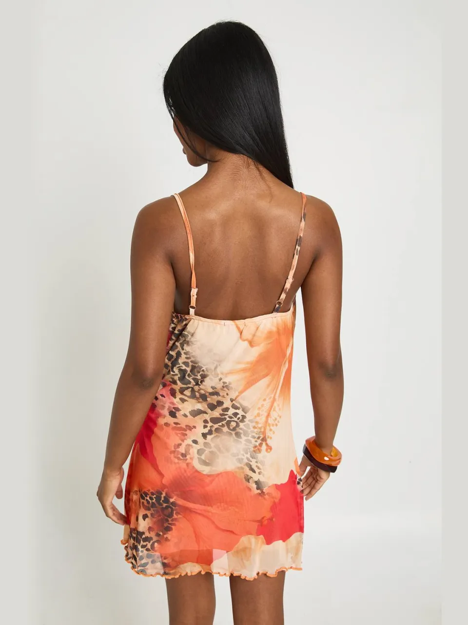 boohoo Dames Mesh Luipaardprint Cowl Mini Jurk bruin, foto 3