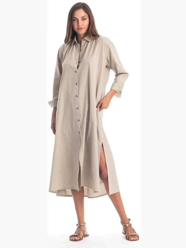 RAVENS VIEW IBIZA dames vegan Blousejurk Safari Steenbeige