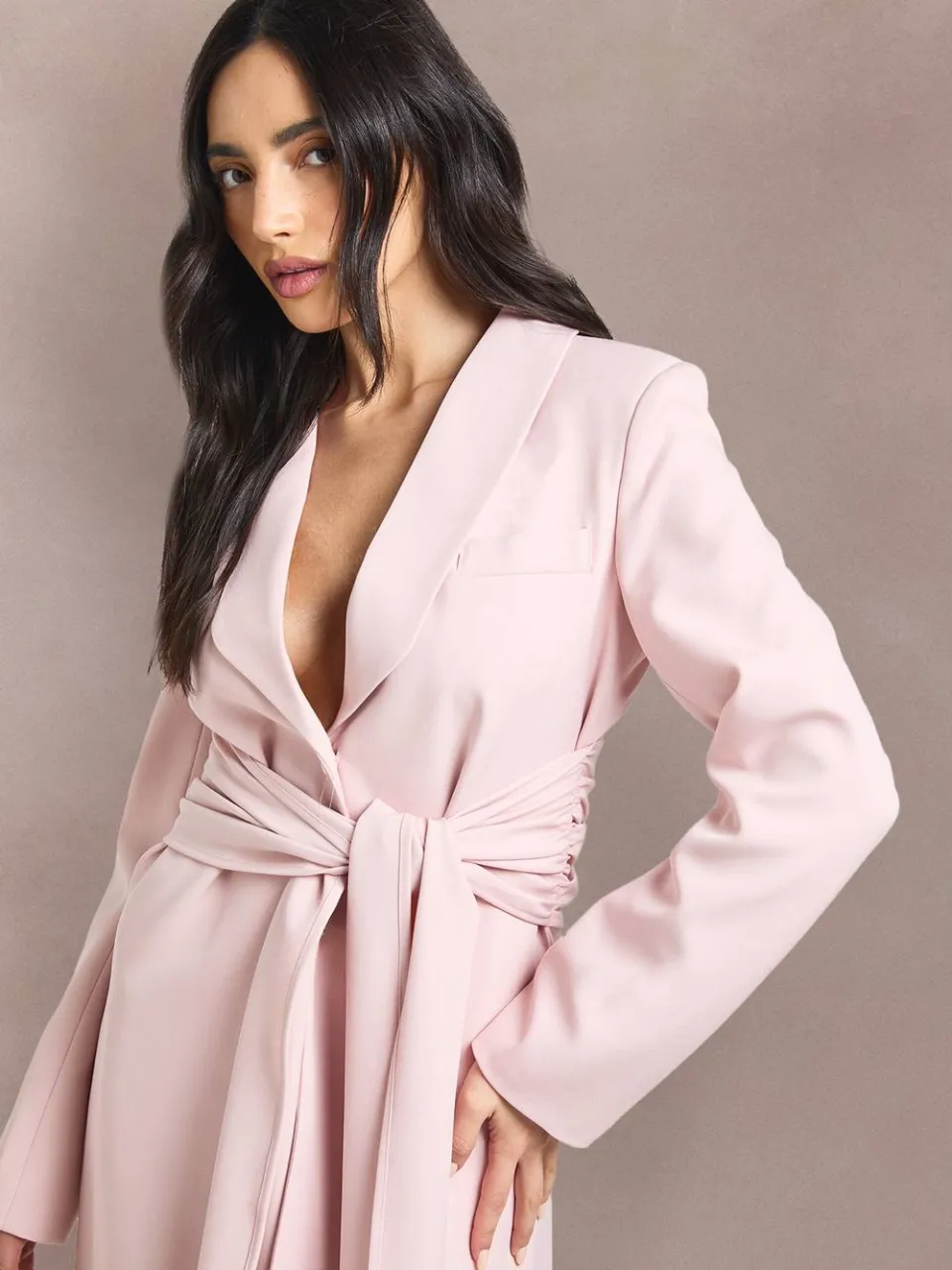 boohoo Dames Blazerjurk Met Obi Strikceintuur Op Maat pastelroze, foto 4
