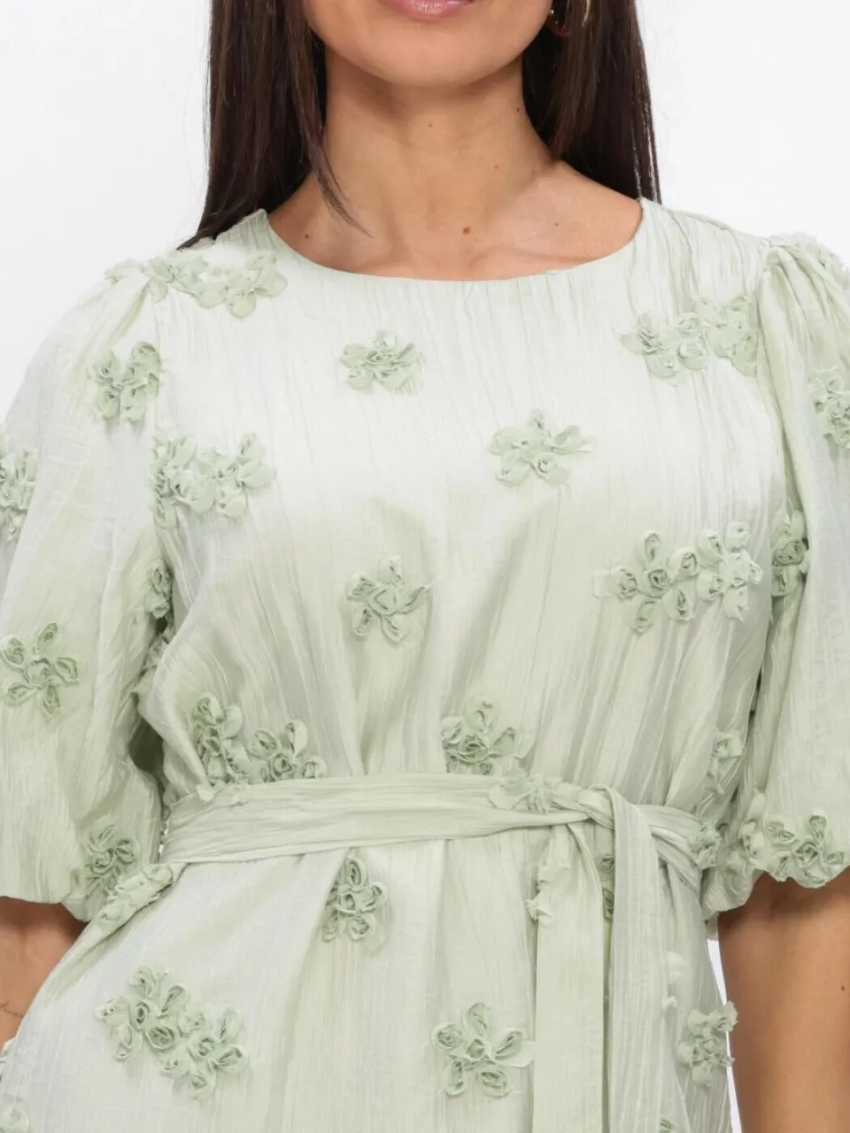 JANSEN Amsterdam Dames Jurken Roxy Jurk 3df1 596 Short Puffed Sleeve 3d Flowers - Mint, foto 4