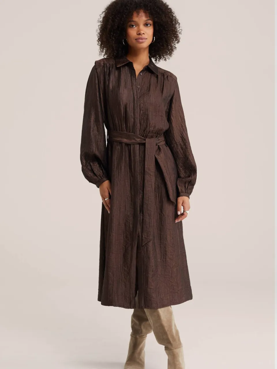 WE Fashion midi jurk - bruin
