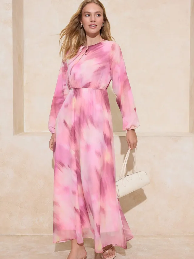 Turkishsouq Maxi-jurk voor dames met kleurverloop, lange pasvorm, casual/dagelijks, A-lijn model, geschikt voor hijab roze, foto 2