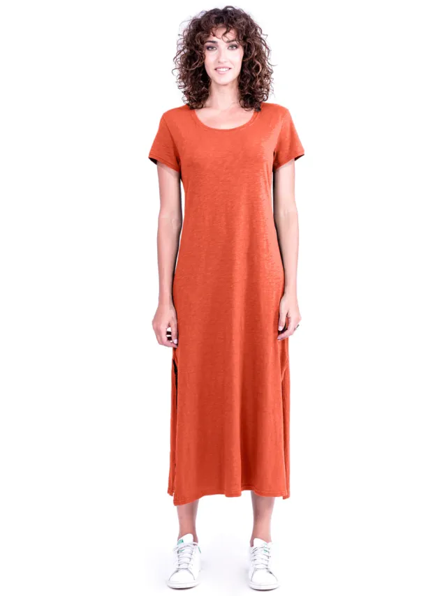 RAVENS VIEW IBIZA dames vegan Midi Jurk Uma Terracotta Oranje