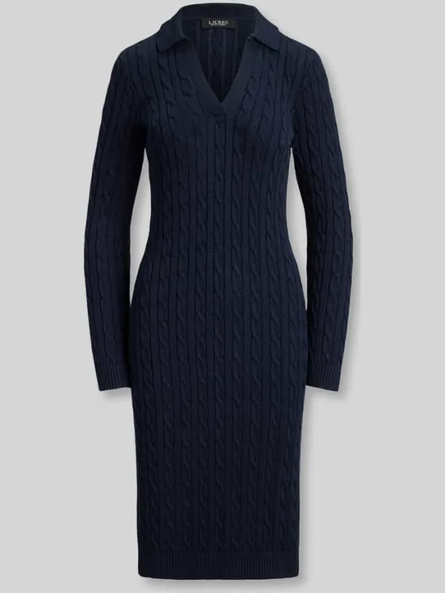 Lauren Ralph Lauren slim fit tricotjurk van mix van katoen en viscose marineblauw, foto 2