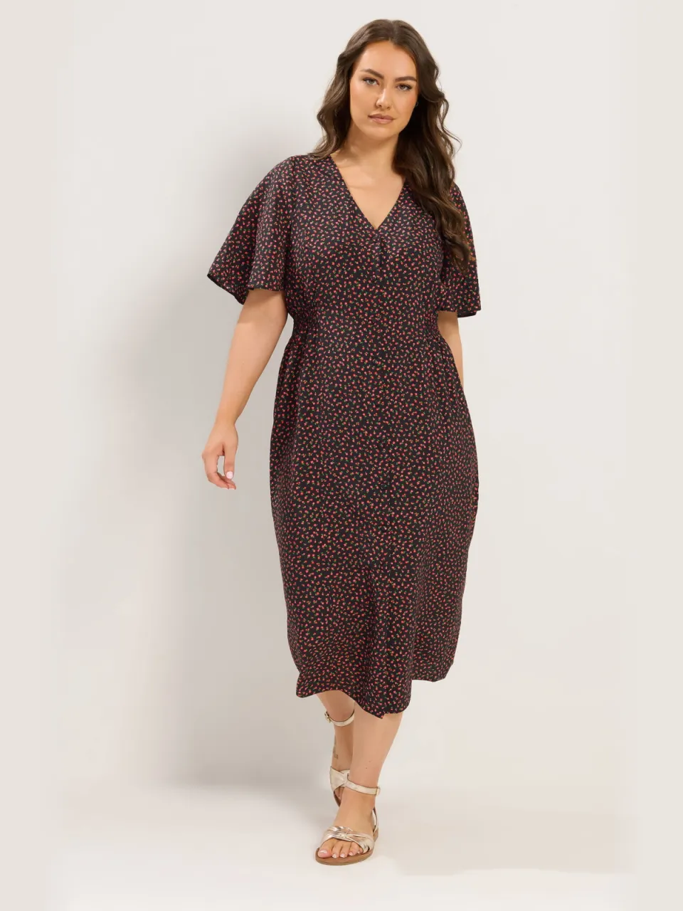 Yours Zwarte Jurk In Tea Dressstijl Met Bloemenprint, foto 2