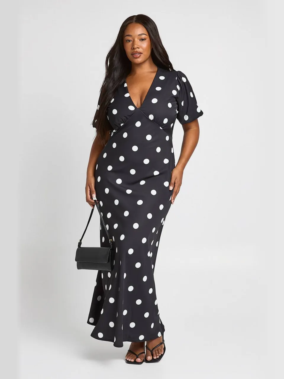 boohoo Dames Plus Size Polkadot Maxi Jurk zwart, foto 3