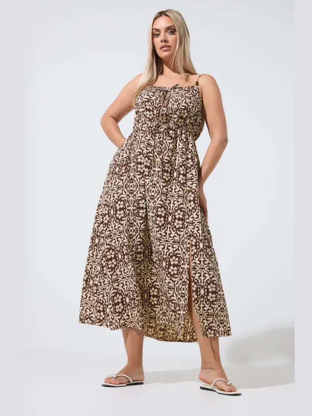 Limited Collection Bruine Abstracte Jurk Met Strikbandjes Brown