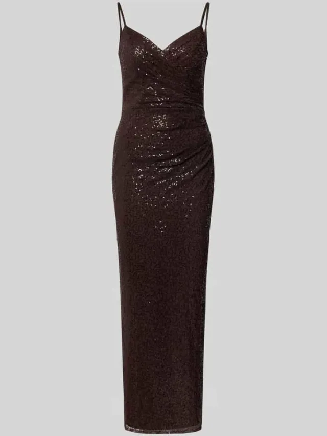 TROYDEN COLLECTION Midi-jurk met pailletten en v-hals chocoladebruin, foto 2