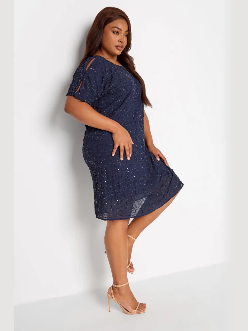 Luxe: Ultimate Embellishment Luxe Shiftjurk Met Versiering & Capemouwen In Donkerblauwsize 58-60 blauw, foto 2