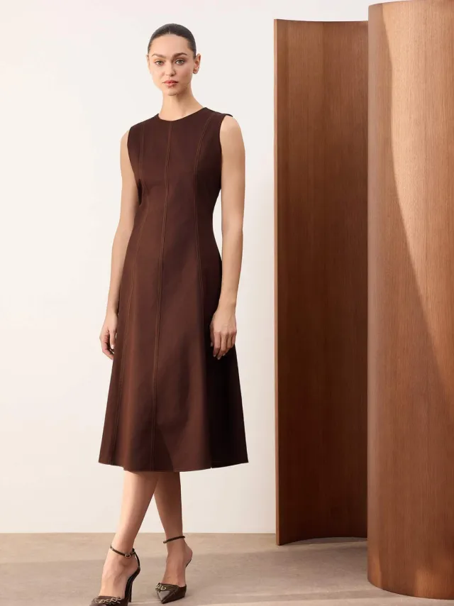 Turkishsouq Platte, mouwloze midi-jurk voor dames, casual/dagelijks model skaterjurk Bruin
