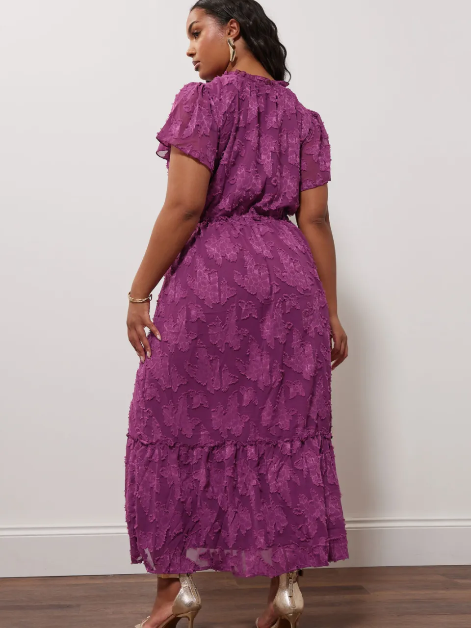 Yours London Midaxi Jurk Van Jacquard Met Burnout Motief In Paars, foto 2
