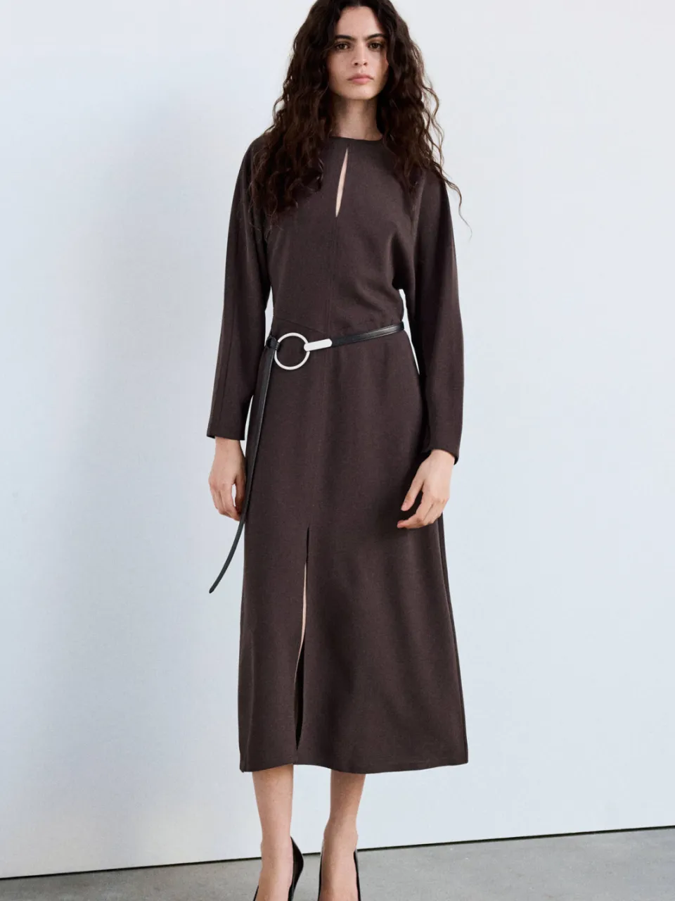 Mango midi jurk - bruin