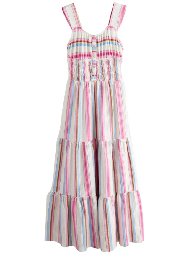 Next Dames - Mouwloze jersey midi-zomerjurk met textuur - Tall - Wit Pink Stripe