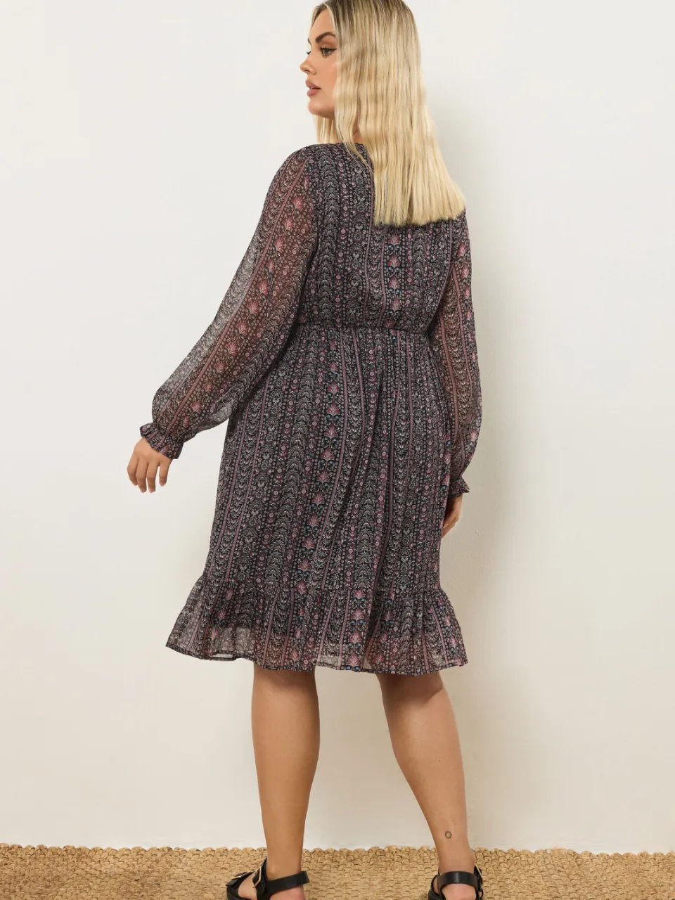 Yours Paarse Bloemen Paisley Smock Minijurk-52, foto 3