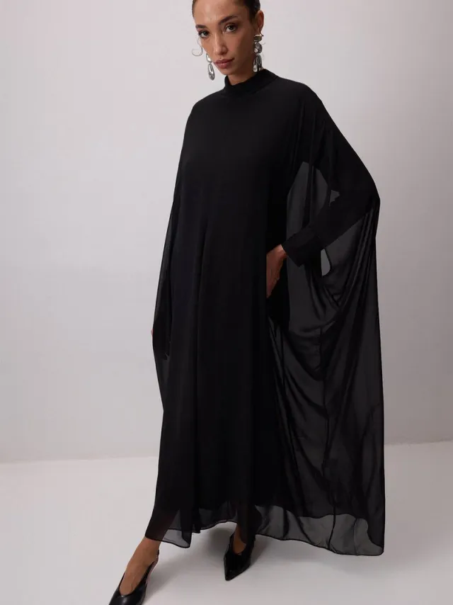 TOUCHÉ PRIVÉ Chiffon jurk met vleermuismouwen - Zwart - Dames