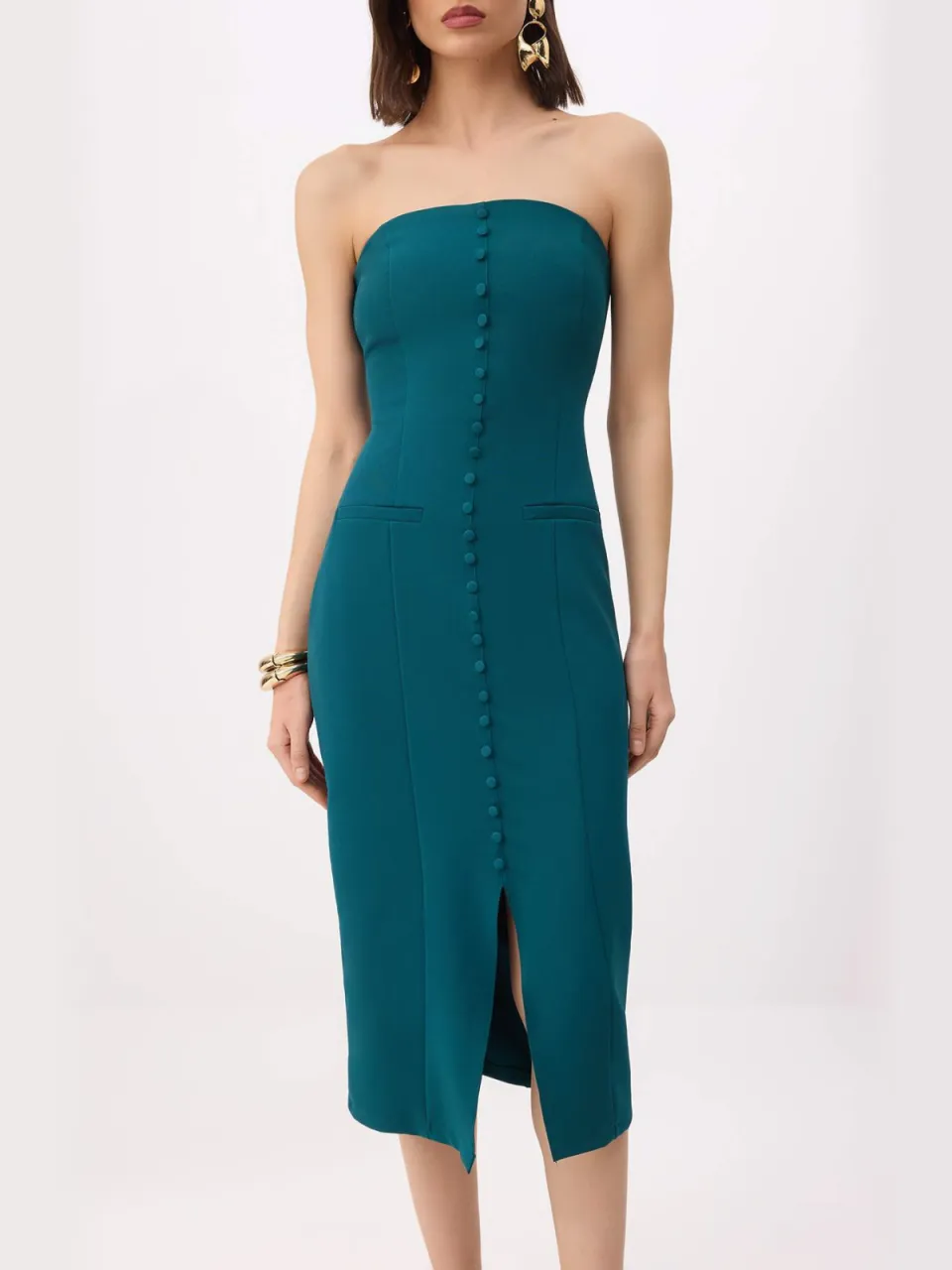 Trendyol TRENDYOLMİLLA Dames Groen Effen Midi Mouwloos Recht Jurken