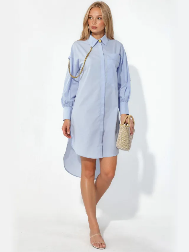 MSN Collection Oversized Mini Shirt Jurk Lichtblauw